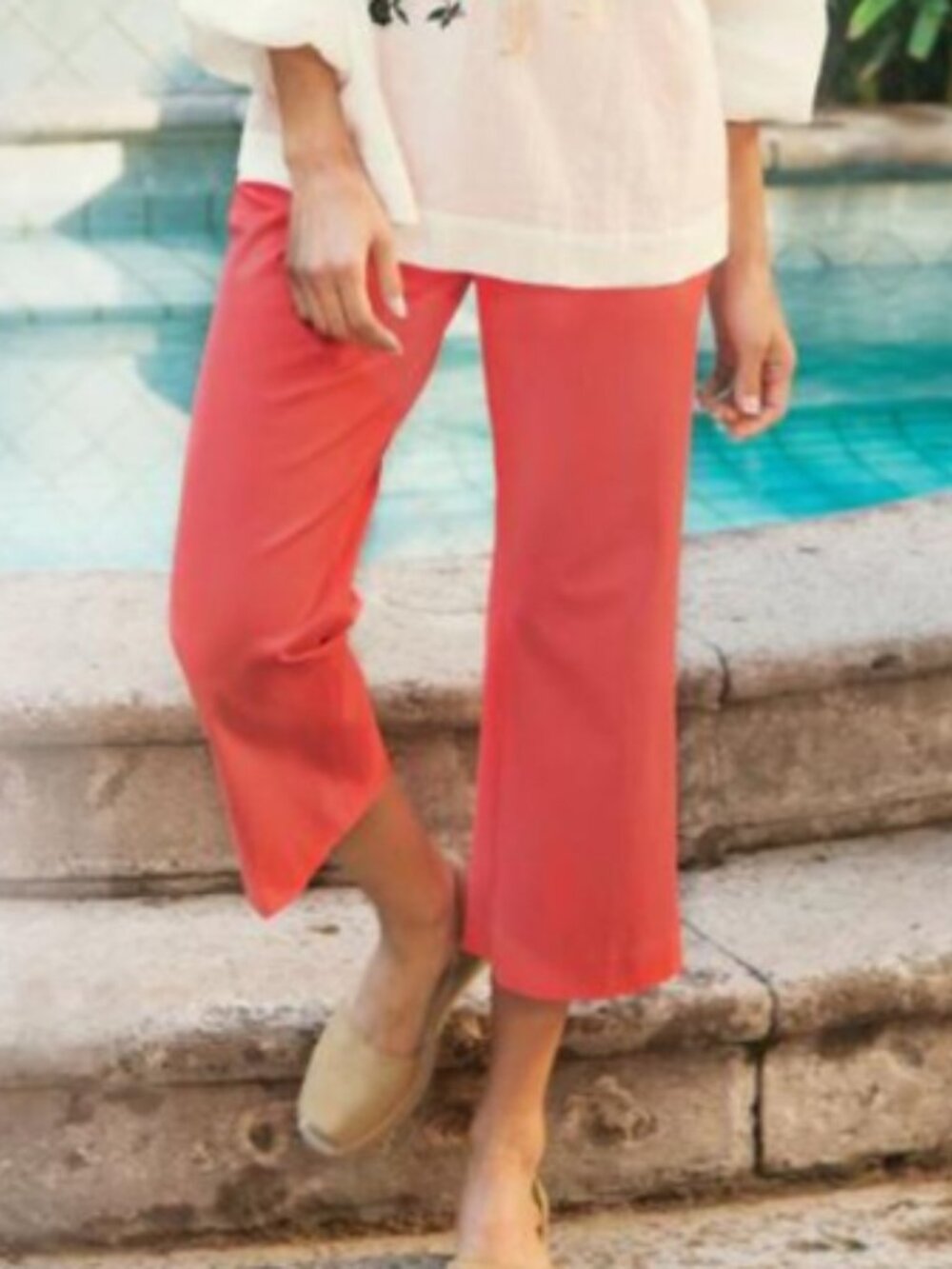 Soft Surroundings Gilmore Crop Pants Coral Pink Red Dress Pants